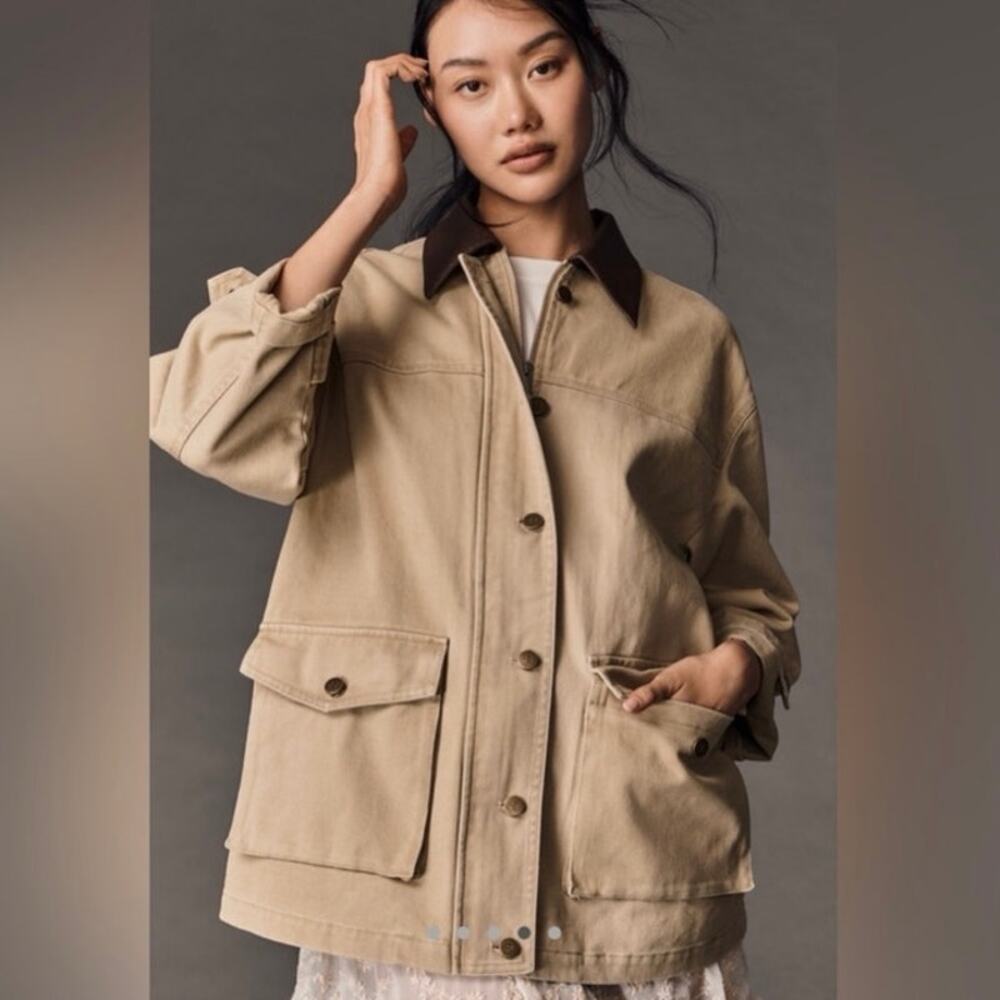 Pilcro Anthropologie Barn Jacket – XL – Tan w/ Faux Leather Collar - Picture 12 of 12